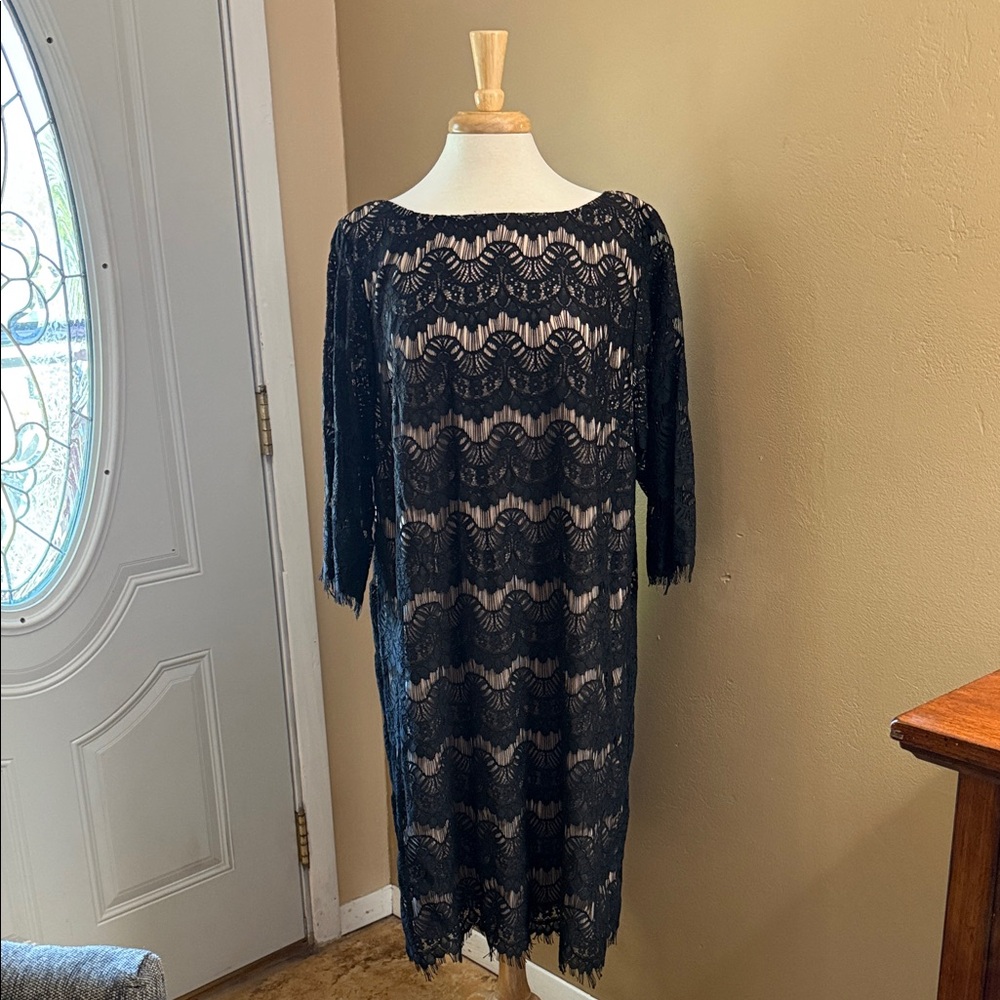 Jessica Howard Black Lace Long Sleeve Dress